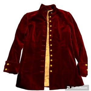 Supply and Demand Dark Red Velvet Jacket with Gold Buttons and Gold Lining/SZXL